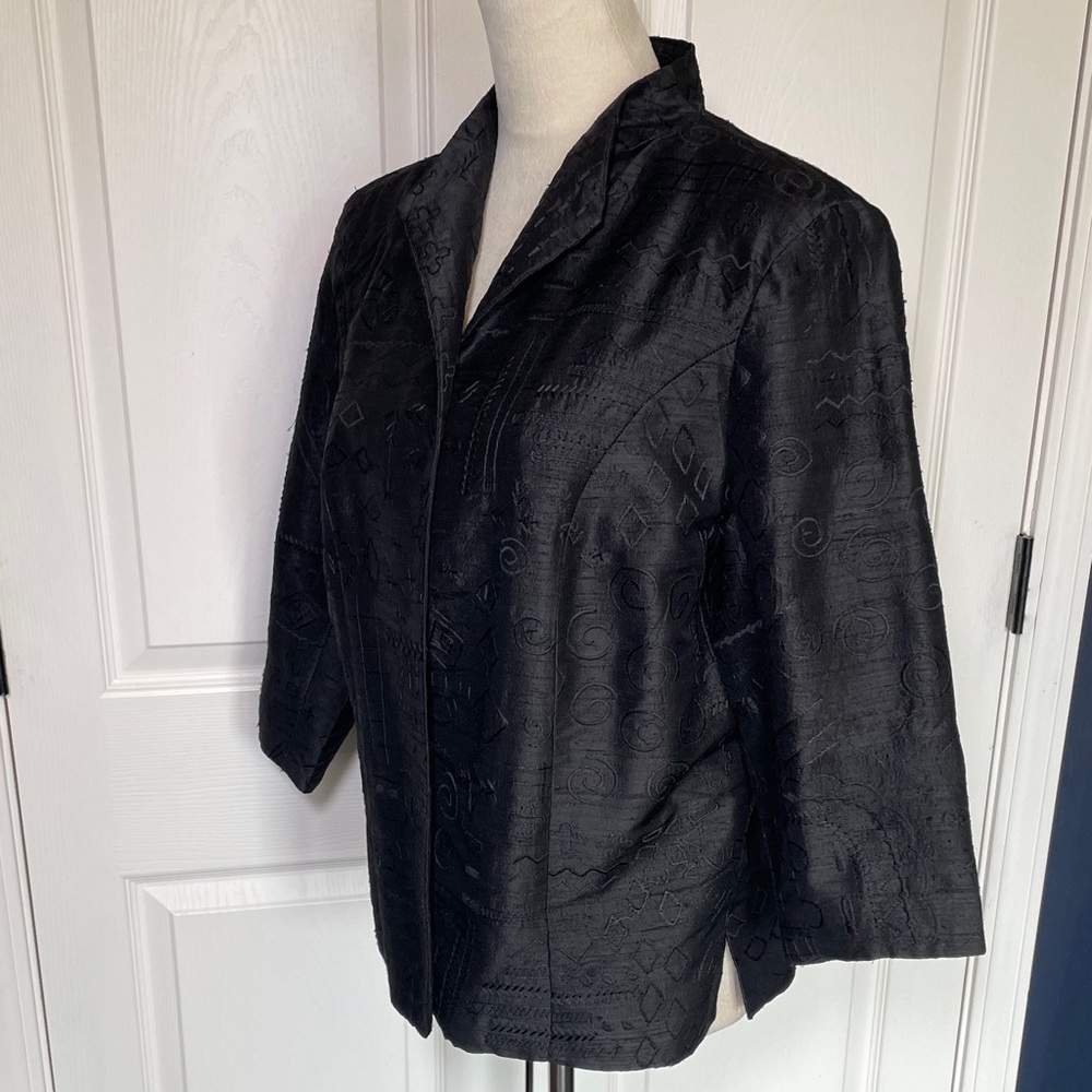 Coldwater Creek Black Silk Embroidered Dressy Jacket Size Medium Petite